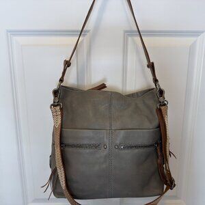 The Sak ASHLAND Gray Smooth Leather Shoulder Bag w/Two Diff Straps